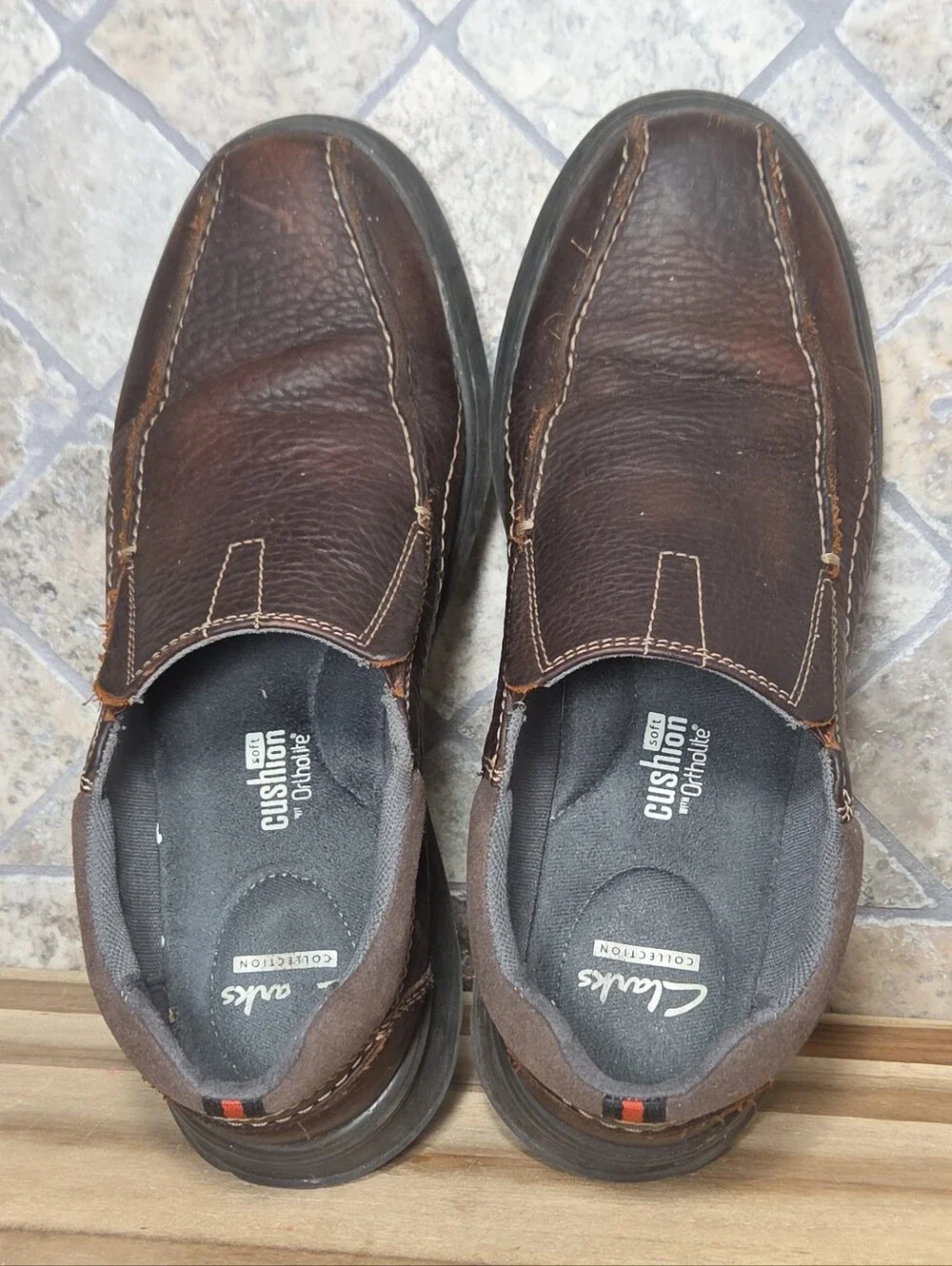 Clarks Men’s Brown Leather Slip-On Casual Loafers 10 M